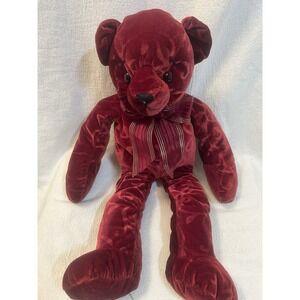 Dakin Stuffed Plush 56208 Red Embossed Velvet Velour Teddy Bear Swirl Heart Bow